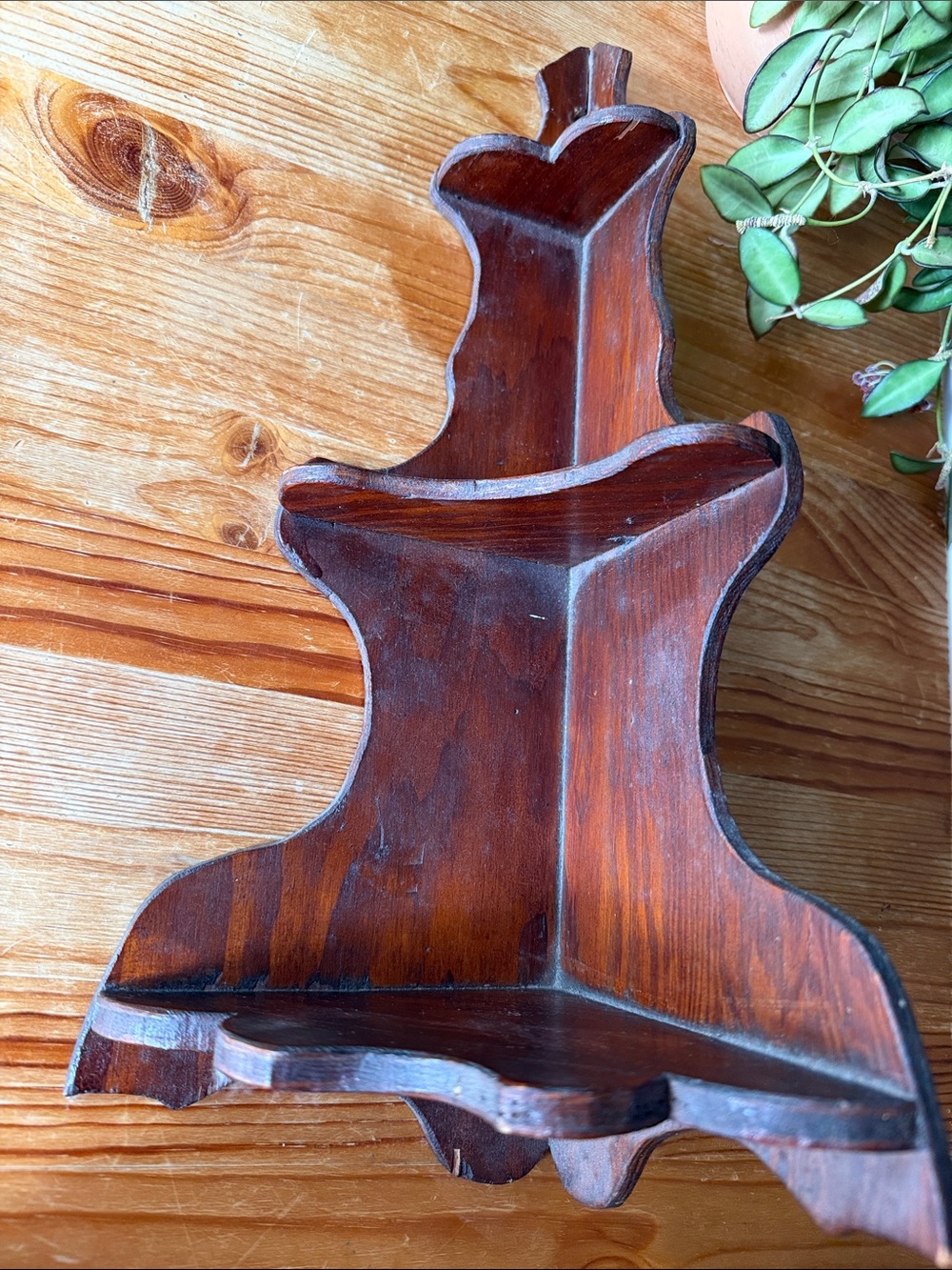 Vintage Handcrafted Wooden Corner Wall Shelf